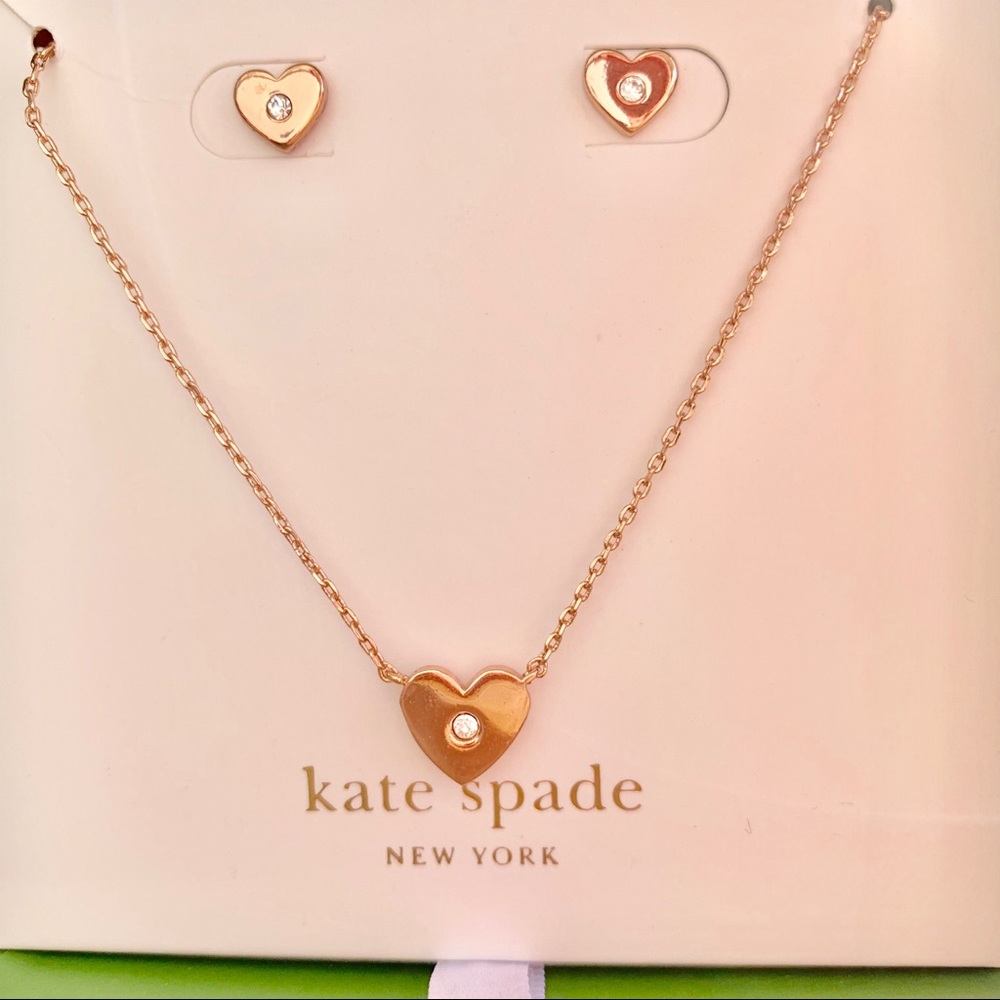 Kate Spade Rose Gold Heart Necklace Earring Set - Picture 6 of 8